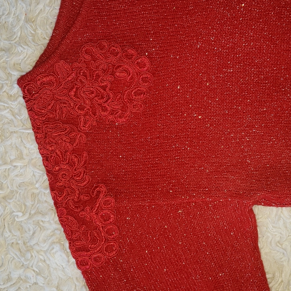 Elle Pullover Red Sweater Silver Sparkles Small - Picture 5 of 12